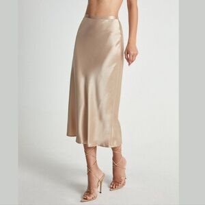 Elegant Satin Midi Skirt - Apricot